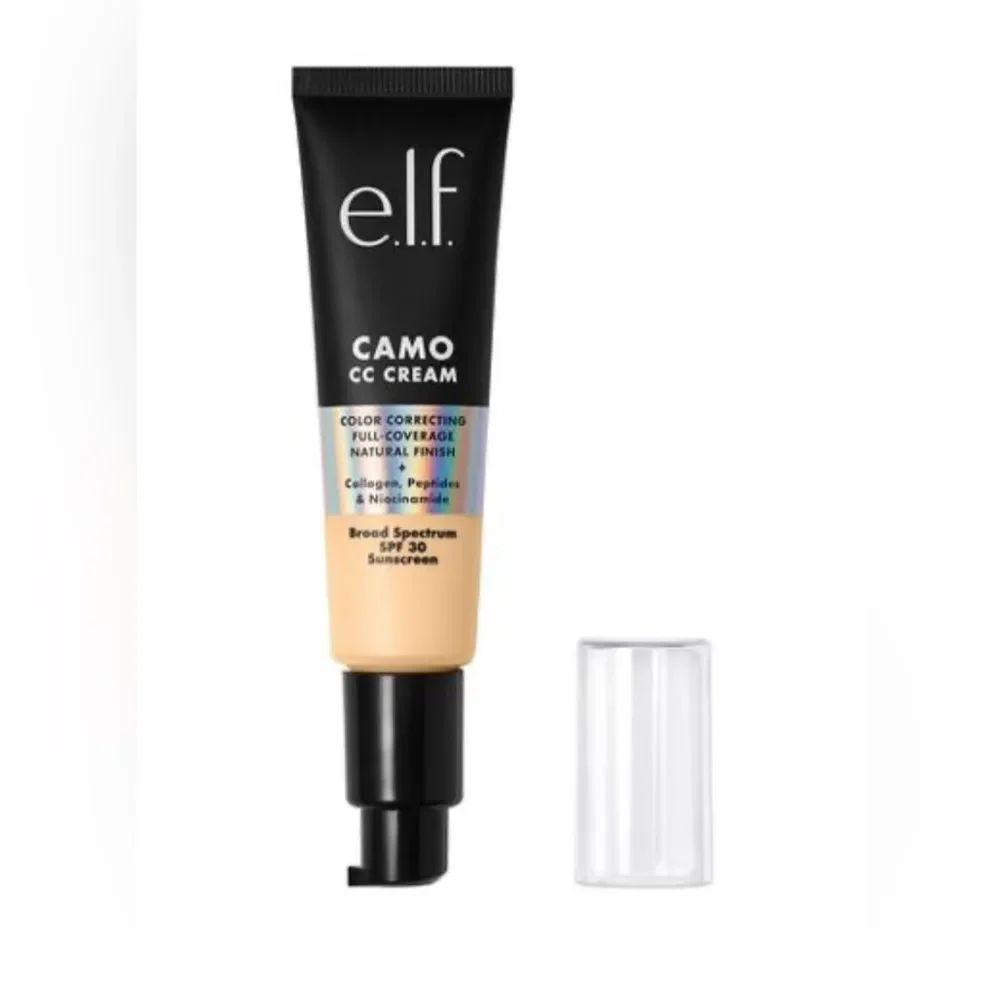 E.L.F. Camo cc cream fair 140 with warm golden undertones foundation.